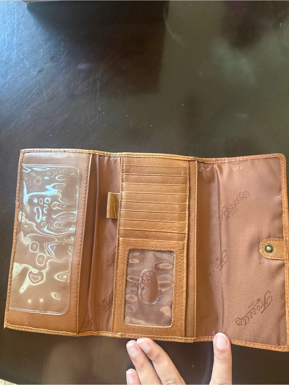 Vtg Fossil Striped Patchwork Genuine Leather Tri Fold Wallet